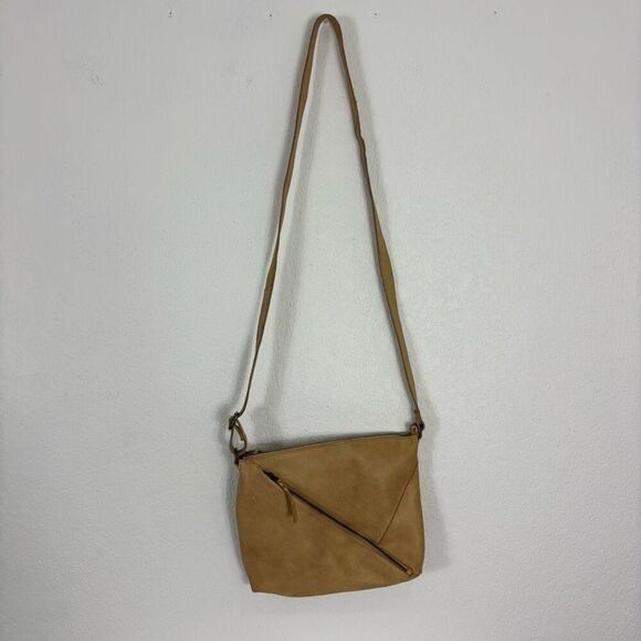 Rock Paper Scissors RPS Tan Leather Zipper Front Crossbody Purse - Picture 1 of 10